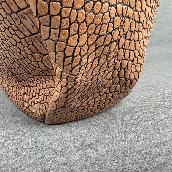 Vtg Brahmin Leather Handbag Large Tan Croc Embossed Smooth Tote Hobo Slouch Boho - Picture 14 of 16